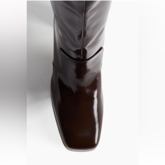 H&M Dark Brown Patent Knee High Boots Sz 40 9 - Picture 5 of 5